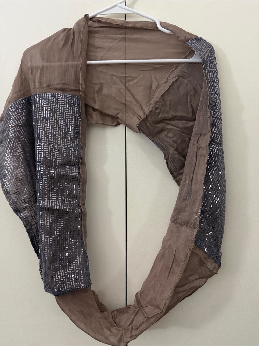 Women's Sequin Accent Taupe Wrap Jacket